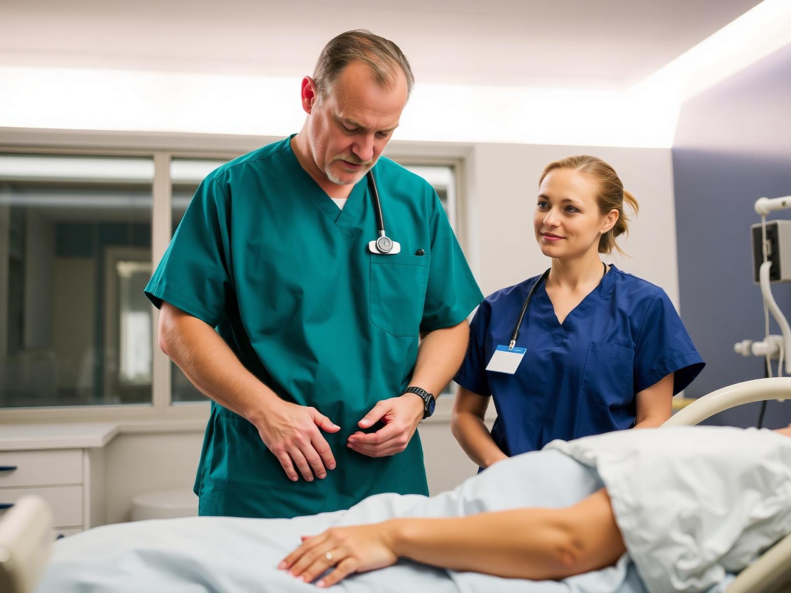 Clinical instructor mentoring a student at the bedside